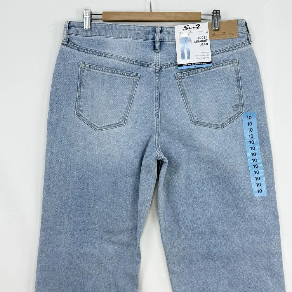 NWT Seven7 Women's Loose Straight Jean Size 10 High Rise Light Wash - Picture 6 of 16